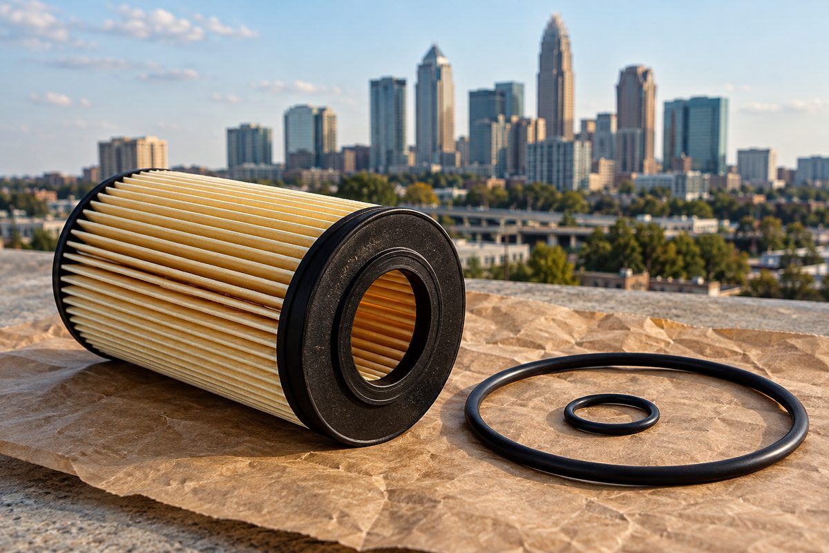Pleated synthetic cartridge oil filter element with replacement sealing rings