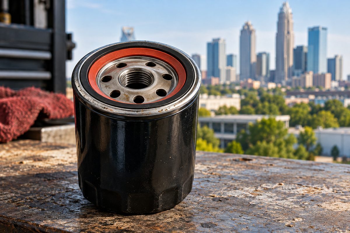 Spin-on automotive oil filter showing mounting threads and nitrile sealing ring